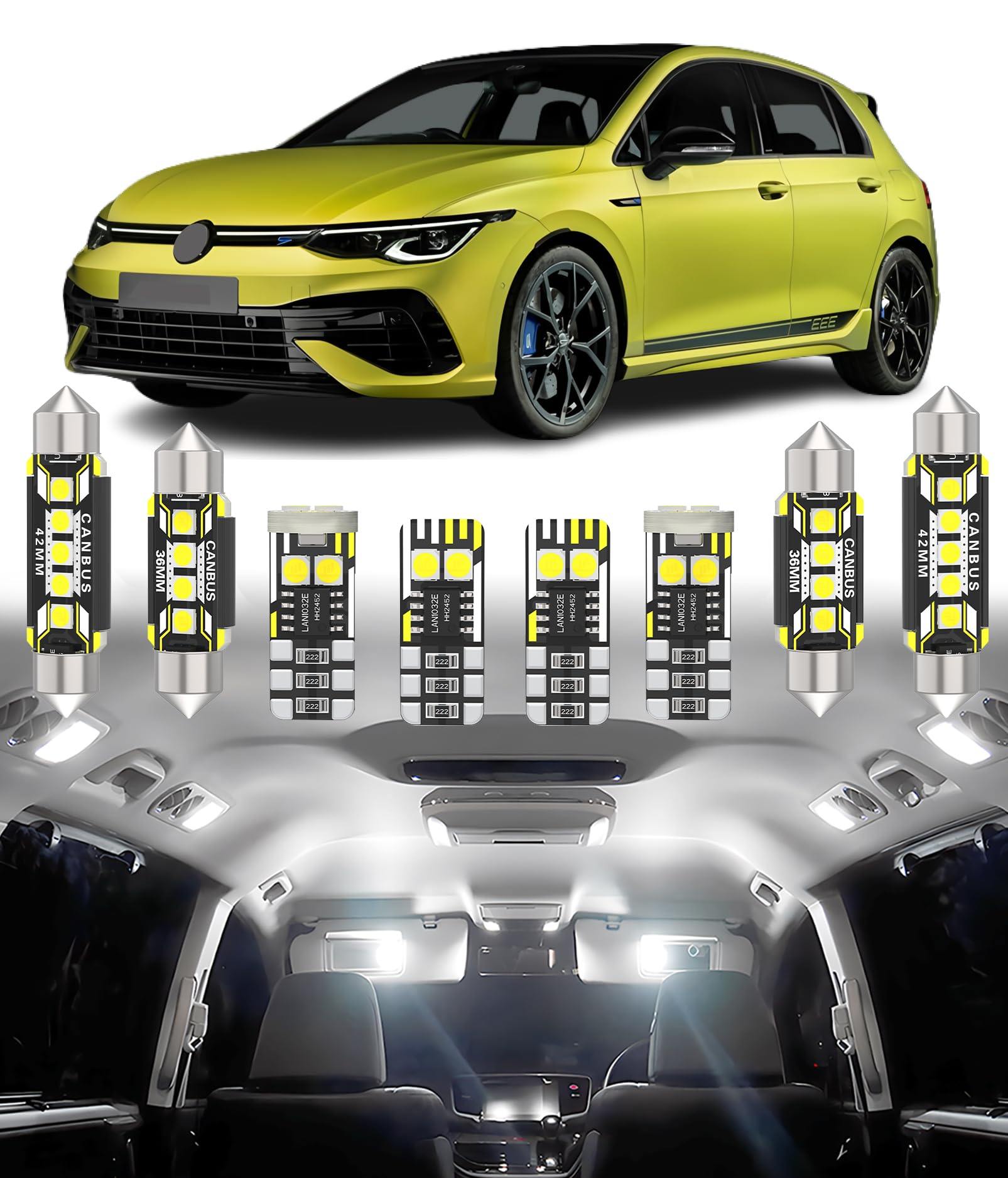 BMT xms 11pz Kit di Luci LED per Interni per Volkswagen VW GOLF GTI 6 7 MK6 MK7 2008-2018, Lampadine LED per Interni Auto e Camion 6000K Bianco Luminoso