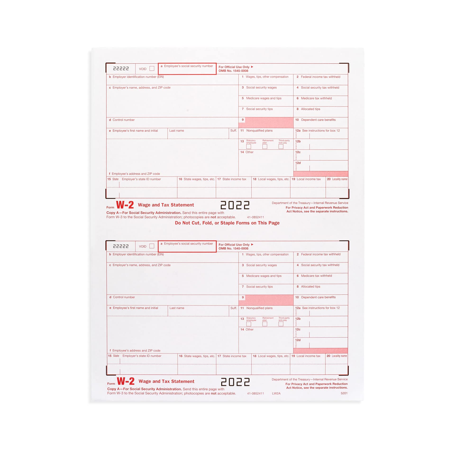Amazon.com : Blue Summit Supplies 50 W2 Forms, Copy A Only, 2022 Tax Forms  for Reporting Employee Wages, Designed for QuickBooks and Accounting  Software, 50 Forms (25 Sheets, 2 Forms Per Sheet) : Office Products