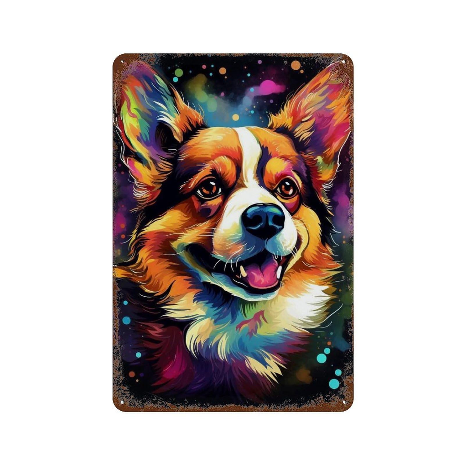 Decorative Tin Sign with Colorful Corgi Art Print-1 Design 11.8"x7.9", for Basement, Hobby Room And Garage Decor, Farmhouse Wall Decor