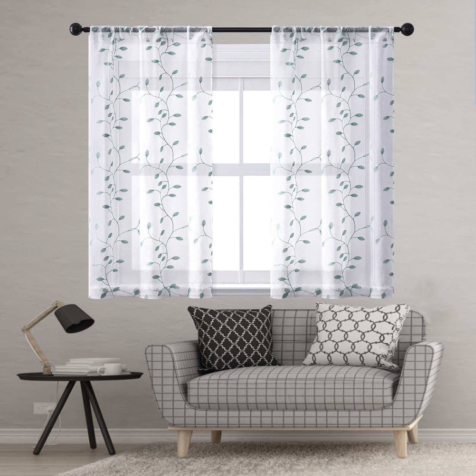 Rideaux salon semi-transparent et voilage intérieur bleu 105 x 260
