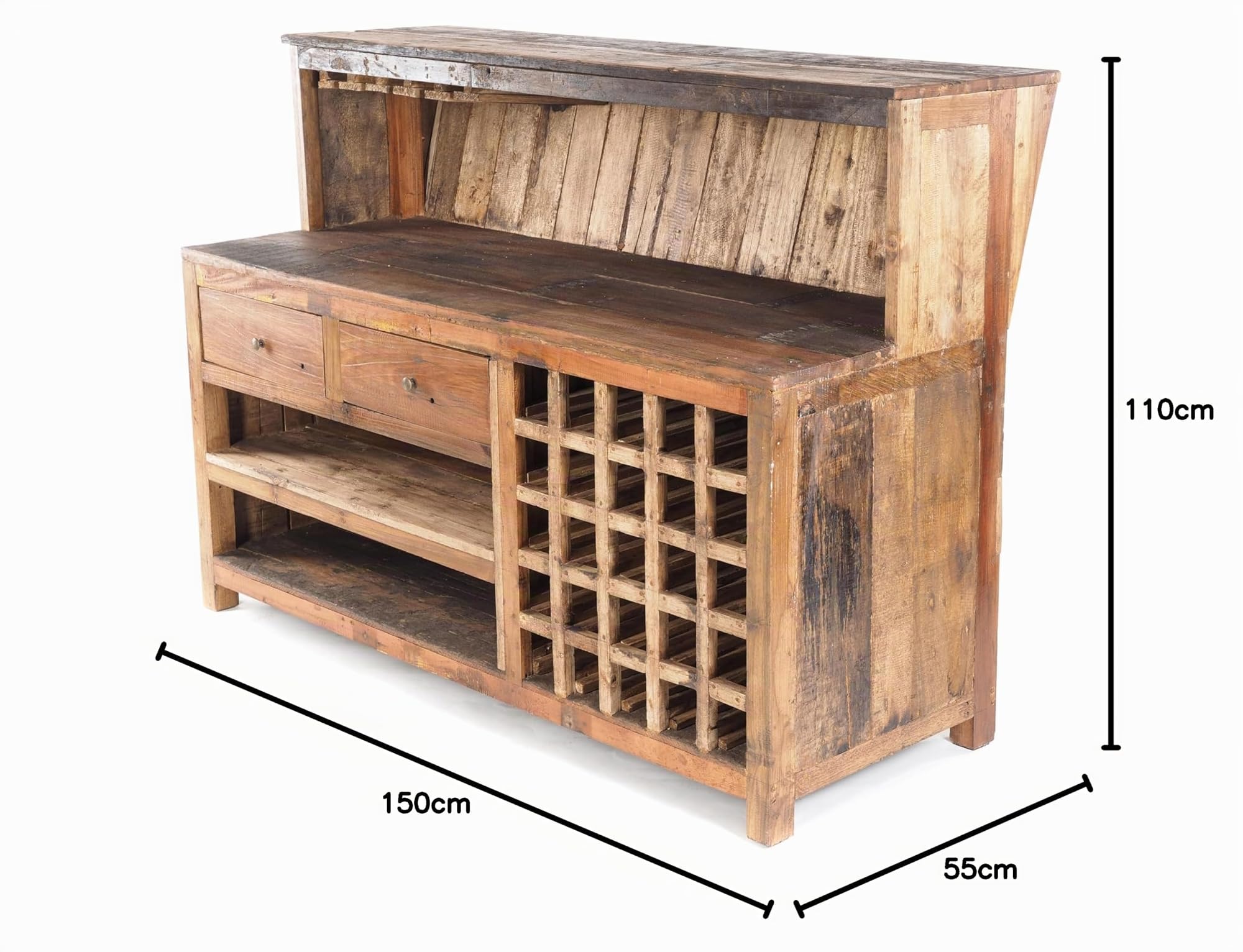 Vintage Design BARSCHRANK PUREWOOD | 150x110x55cm(BxHxT) | Shabby Chick Minibar, Bar Theke aus Altholz | Verkaufstresen, Kassentresen, kultiges Dekoobjekt | Farbe: 01 Natur-Vintage