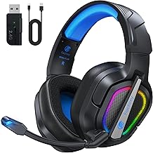 Fachixy「2025 Nuevo」FC200 Cascos Gaming Inalámbricos para PC, PS5, PS4, Auriculares Gaming Inalámbricos de 2,4GHz Wireless+Bluetooth - Baja Latencia, Duración 40Hr+, Luces RGB (Azul-Negro)