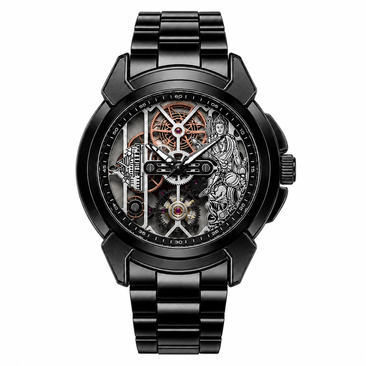 Shipperz Port Skeleton Watch for Men, Black