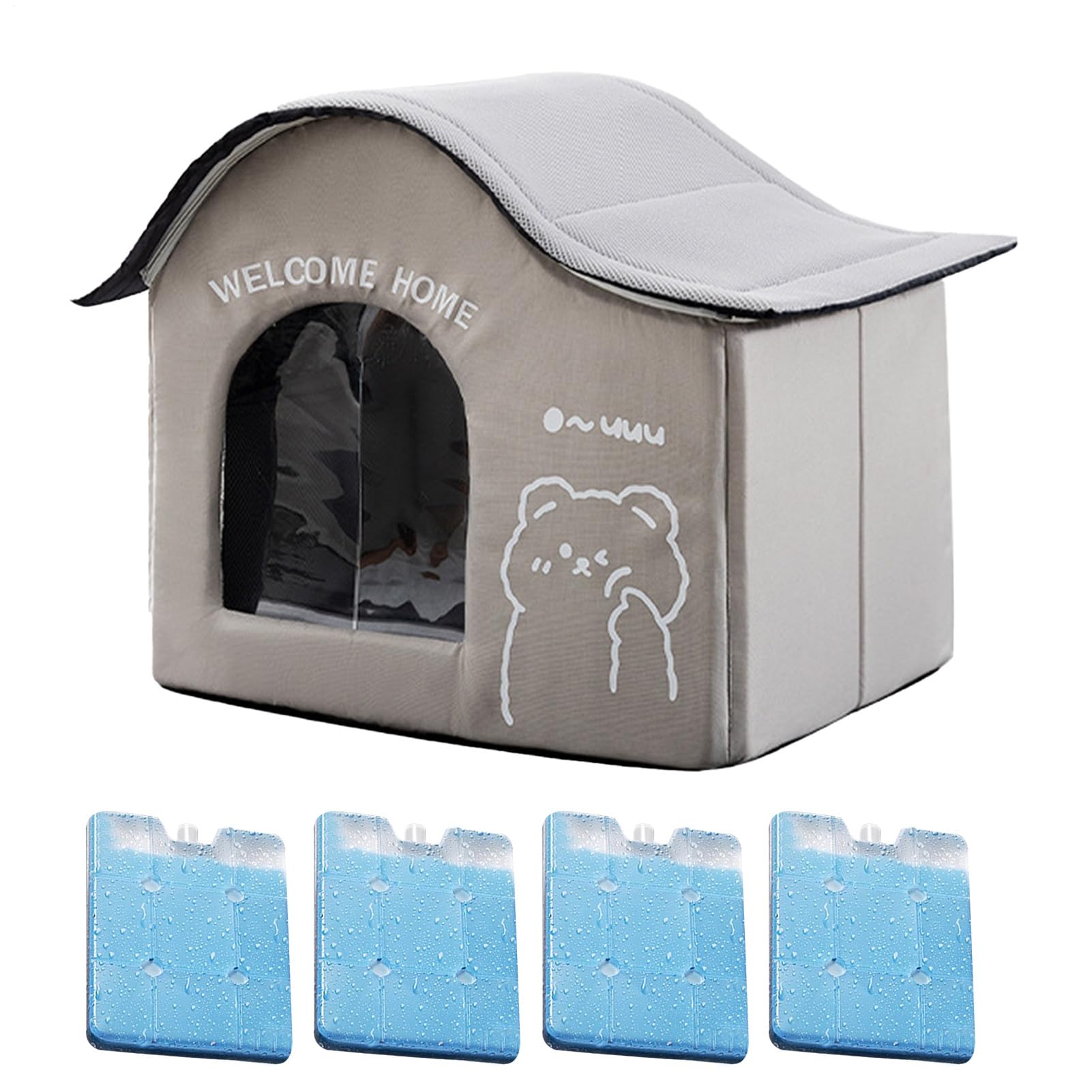 Katzenhaus im Freien – Kühlendes Katzenhaus für den Sommer im Freien – Faltbarer Unterstand mit Eisboxen, Kätzchen-Zubehör, Haustierbedarf für Sommer, , Camping, Außen-Wohnung, Indoor | Klappbarer Unterschlupf Mit Eisfach, Katzenzubehör Für Sommer Camping