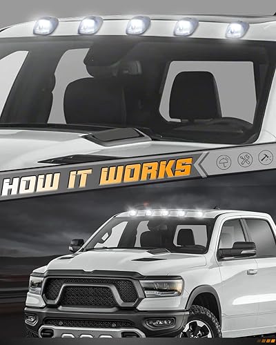 Miniatura 6 de HERCOO Clearane - 5 luces de marcador LED para techo de cabina de techo con arnés de cable compatible con camionetas Doge Ram 1500 2500 3500 4500