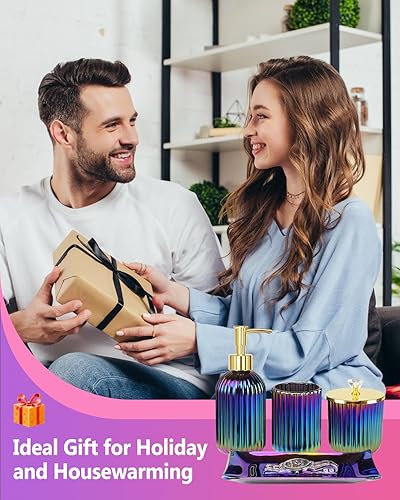 Miniatura 6 de Accesorios de baño coloridos, juego completo de 4 piezas de baño de vidrio, incluye dispensador de jabón, soporte para cepillo de dientes, tarro de