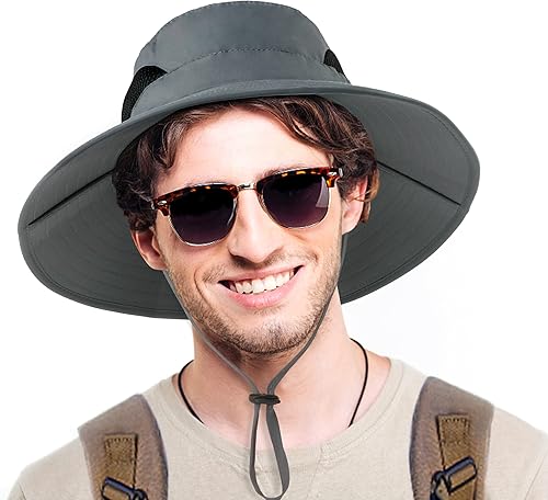 Sombrero de sol para hombre para hombres y mujeres, sombrero de pesca de ala ancha, sombrero de safari impermeable, protección UV, sombrero Boonie