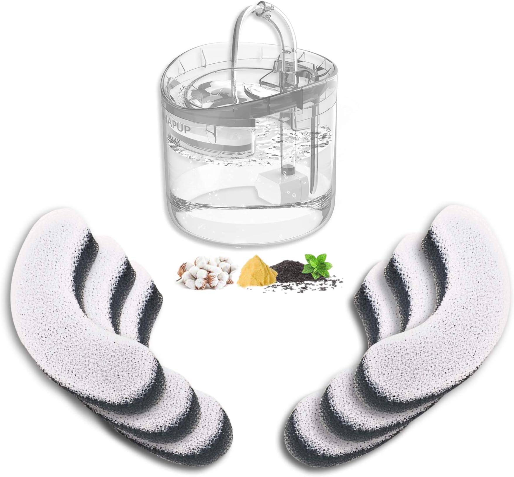 Cat Water Fountain Filter Replacement 6pcs Cat Fountain Filter Arc-shaped Washable Pet Fountain Filters with Triple Filtration System Activated Carbon for 1.8L HAPUP Dog Water Fountain
