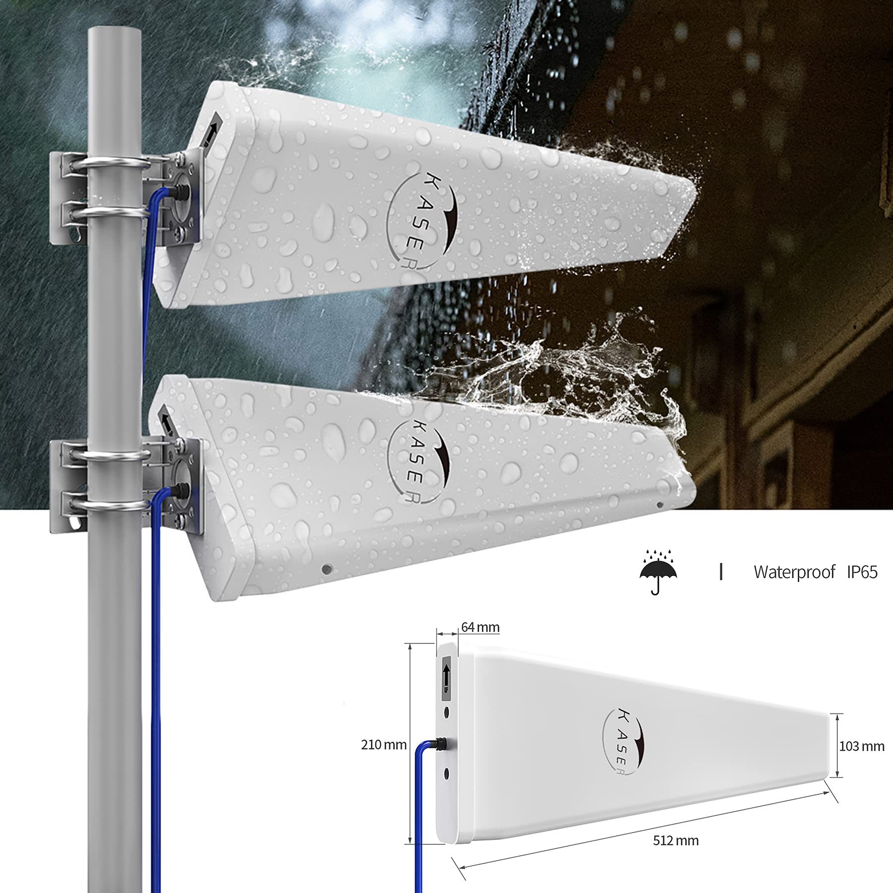 KASER LPDA Antena 4G 5G LTE Exterior Mimo Direccional 698-2700 | 3300-3800 MHz Ganancia hasta 12 dBi Compatible con Router 4g 5g Conector N-SMA con Adaptador TS9 Cable de Baja Perdida 10 Metros