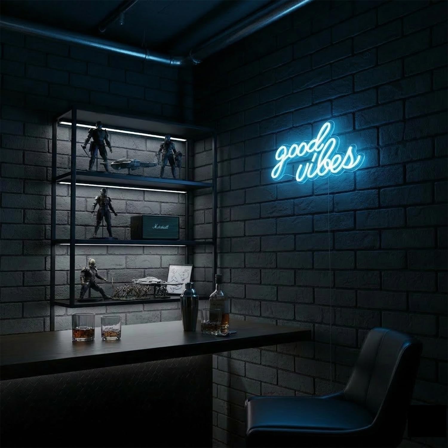 DECANIT Good Vibes Neon Sign Ice Blue, Cool LED Light for Wall Decor, Game Room, Man Cave, Bar, Streamer Setup, USB Powered Gamer Gift, 16.1x8.3 Inch