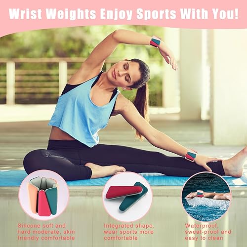 Miniatura 8 de Juego de 2 pesas para muñeca (1 libra cada una), pesas de tobillo para mujer, pulsera con peso ajustable, brazaletes ponderados para pierna de
