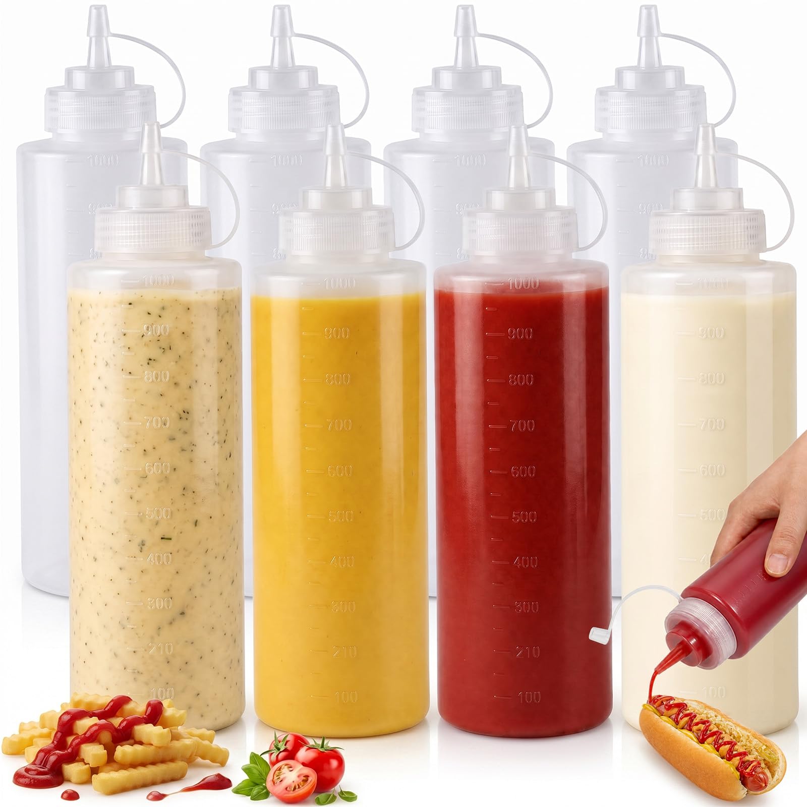 OAMCEG Sauce Squeeze Bottles (Black) (8, 1000, Milliliters)