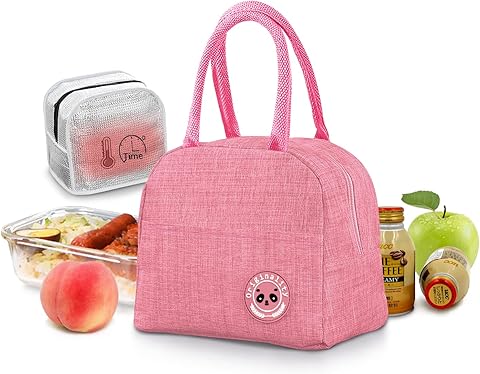 JEEZAO Bolsa Termica Porta Alimentos, Impermeable Comida Bolsas de Almuerzo,Bolsa Nevera Portatil para Trabajo,Escuela,Picnic (Rosa)