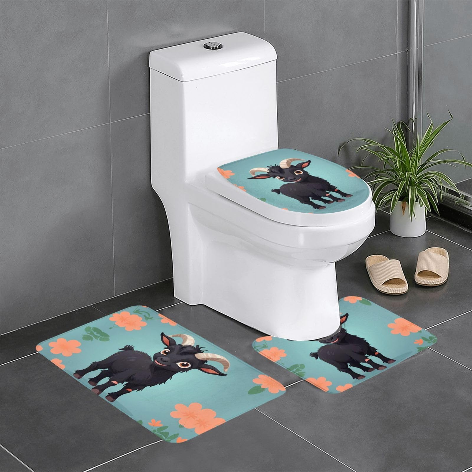 Tapis de salle de bain chèvre noir pour sécuriser les sols humides