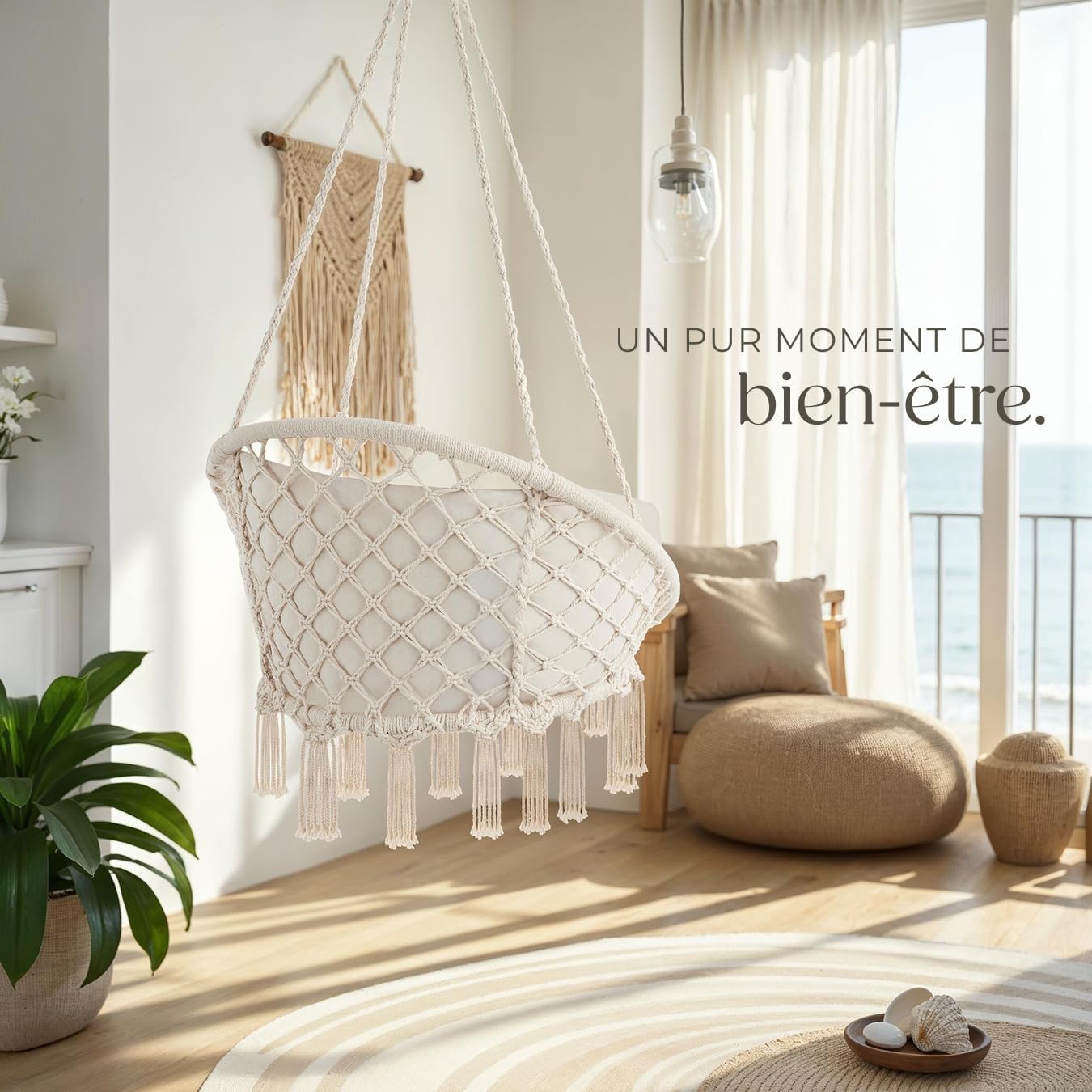 TecTake hanging chair in a bright indoor living space
