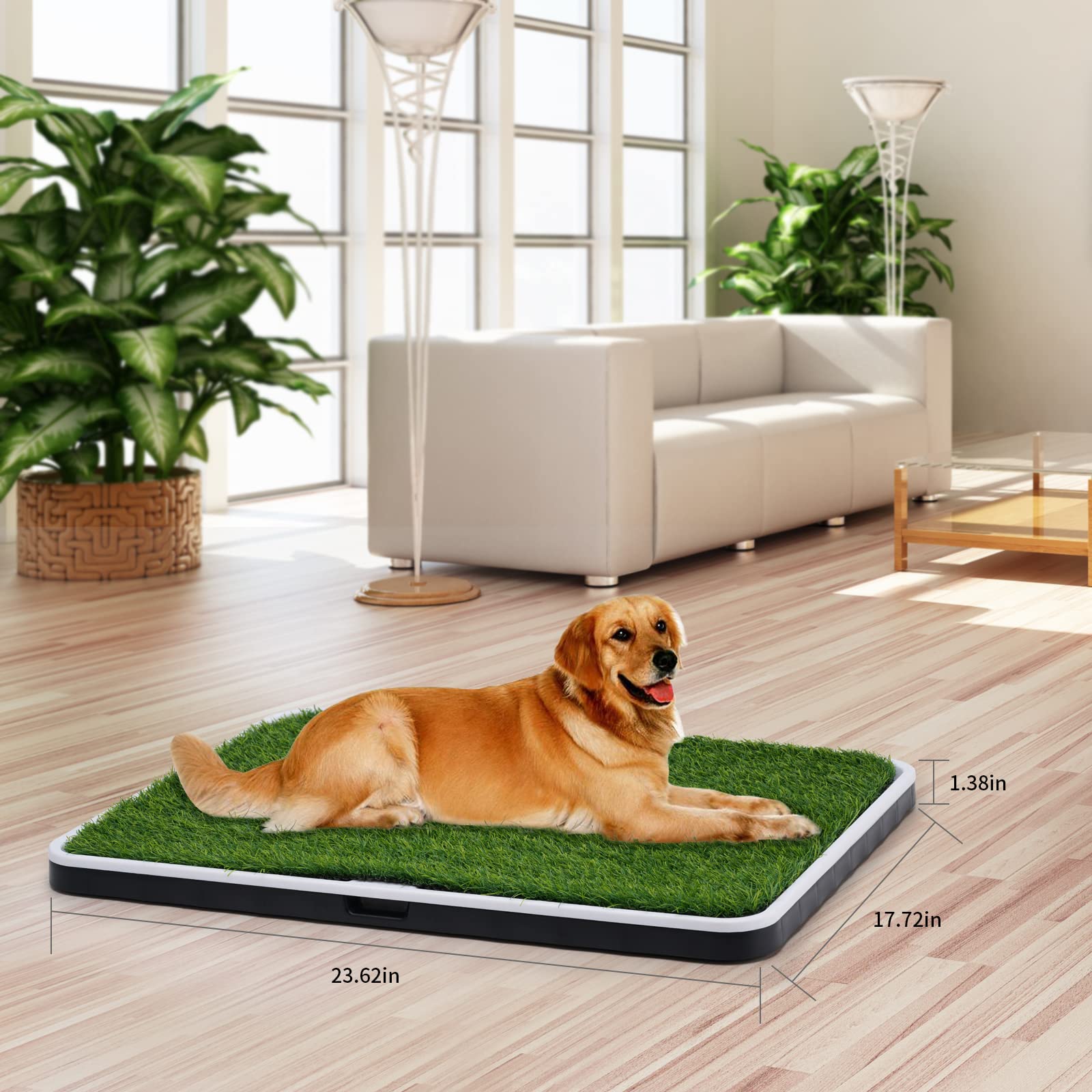 Dog Grass Pad with Tray Artificial Grass Puppy Pee Pad for Dogs Fake Grass for Dog to Pee On Reusable Training Potty Pad with Tray Indoor and Outdoor Use