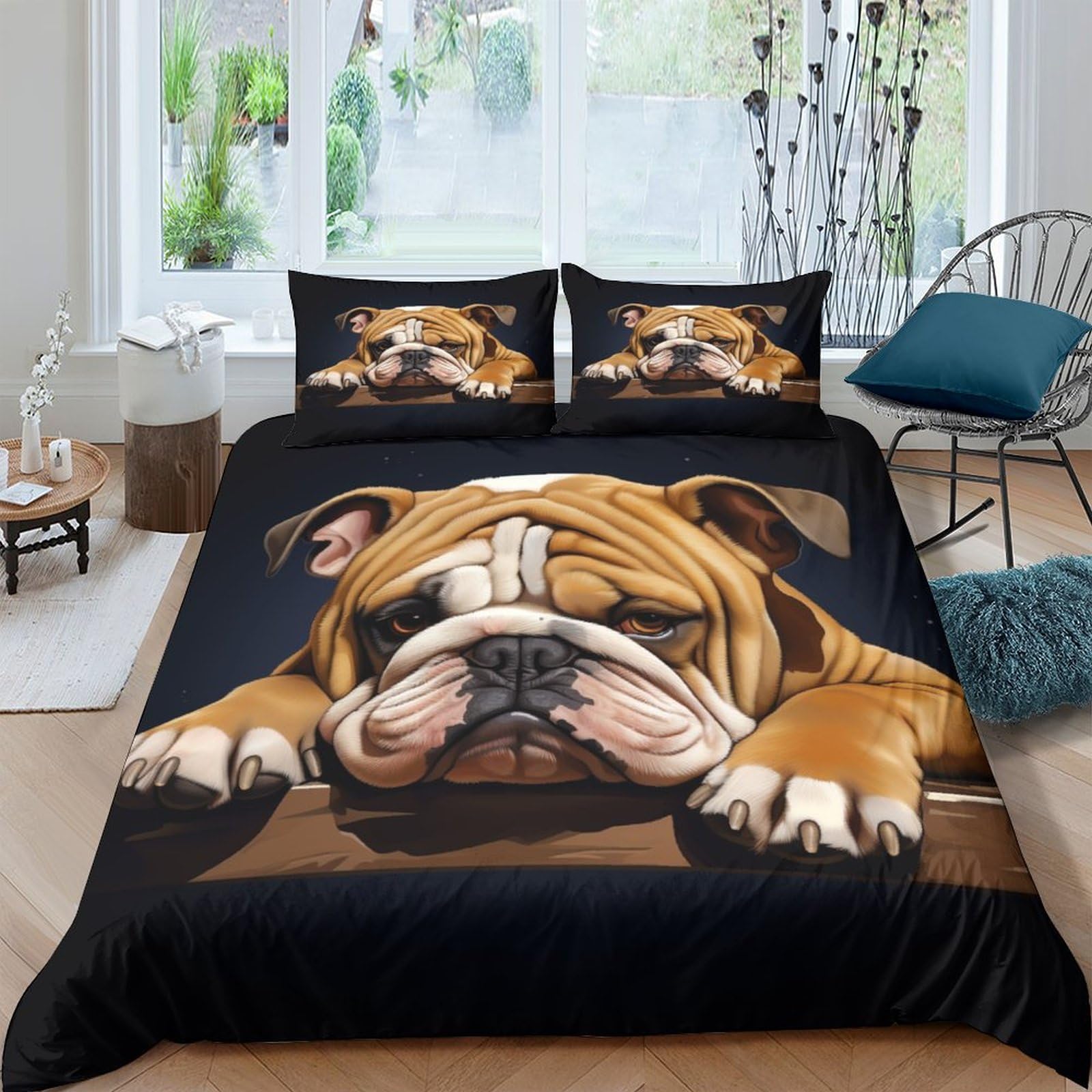 GPARSDDIO English Bulldog Duvet Cover 3 PCS Hotel Quality Quilt Cover Bedding Bed Covers with Pillowcases with Zipper Closure Hypoallergenic Soft Breathable Microfiber King（220x240cm）