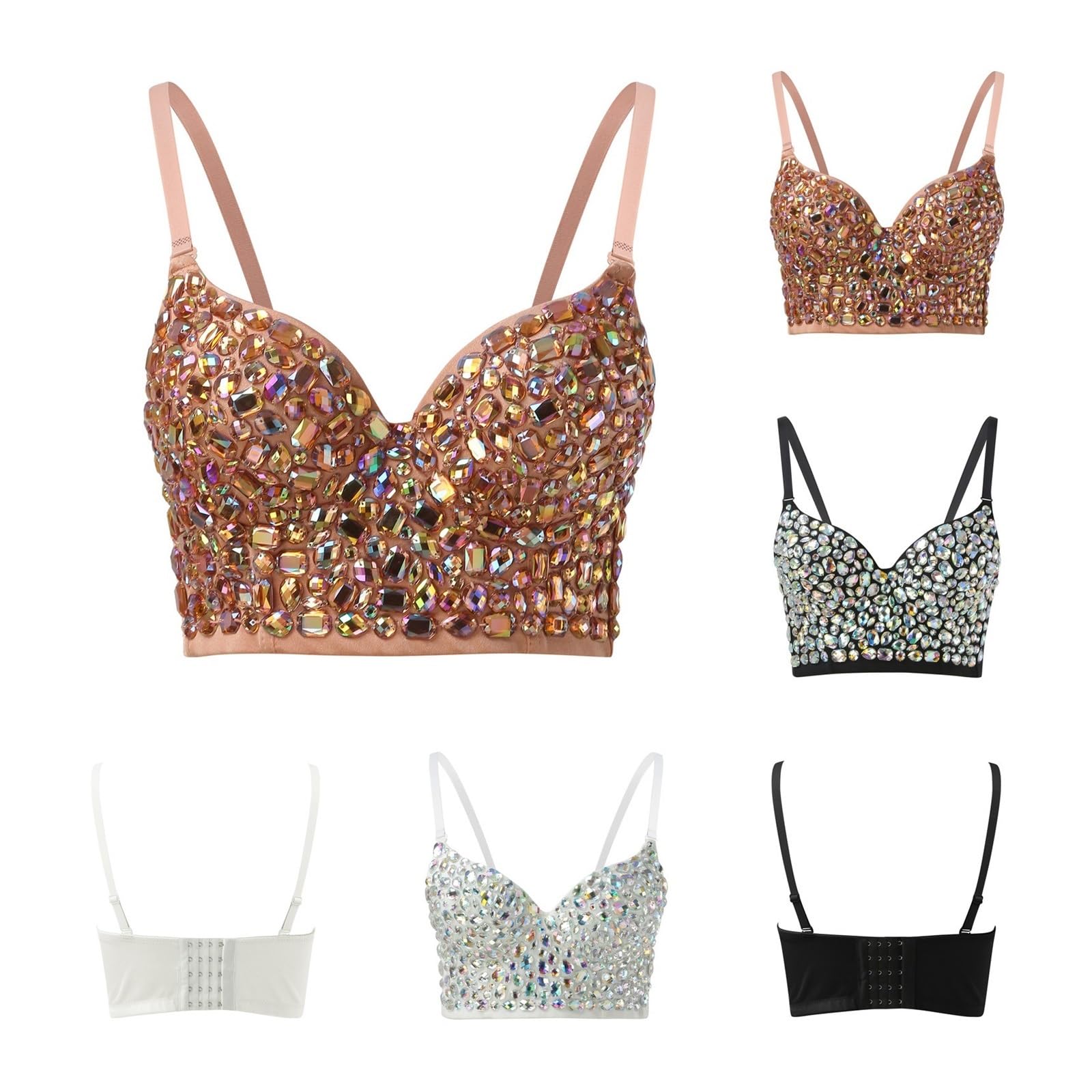Top Brillantinato Donna Top Donna Corsetto Abbigliamento Cucito a Mano Nightclub Strass Bretelle Paillettes Diamante Camicette Donne Anziane