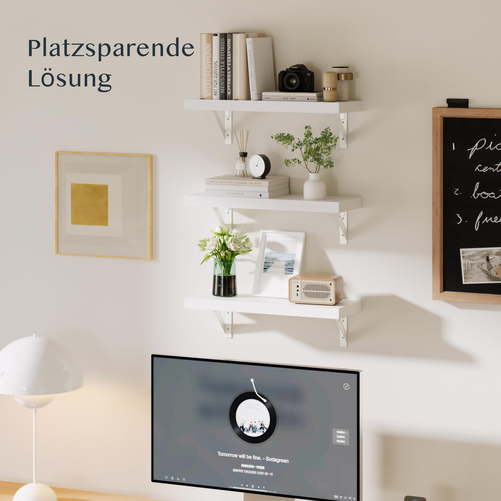 FLEXISPOT Wandregal Holz 400×150×25 mm – 3er-Set Schweberegal Weiß, Bücherregal aus Holz, 20 kg belastbar, modern & platzsparend Wandboard, dekoratives Hängeregal für Wohnzimmer, Küche, Bad oder Büro