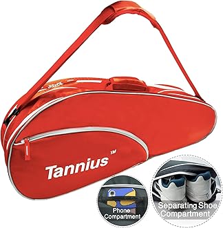 Tennis Racket Bag (3-5 Racquet), with Shoe & Phone Compartment and Protective Pad, Super Roomy and Lightweight Racquet Bag for Tennis, Badminton