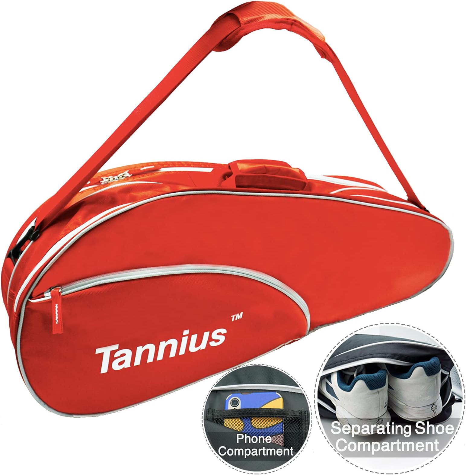 Tennis Racket Bag (3-5 Racquet), with Shoe & Phone Compartment and Protective Pad, Super Roomy and Lightweight Racquet Bag for Tennis, Badminton
