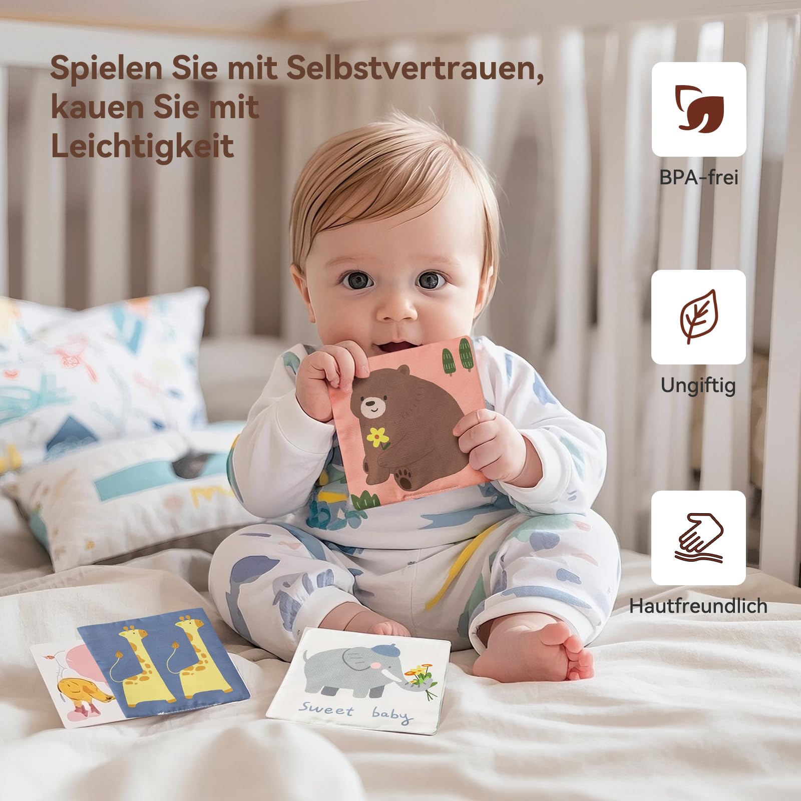 Boîte à Mouchoirs Sensorielle Montessori pour Bébé 0-12 Mois avec Miroir et Foulards