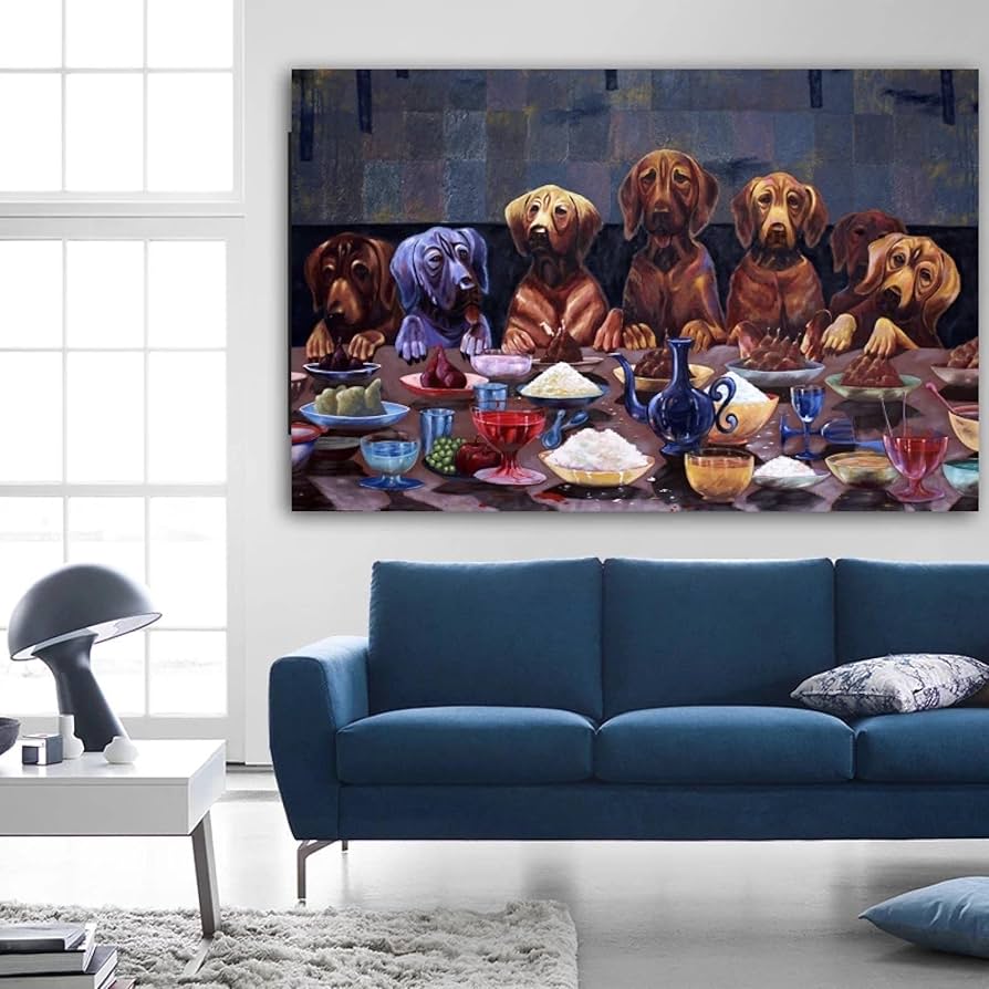苦悩する復讐心　1/10 限定10部　絵画　版画　リビング　　インテリア Amazon.co.jp: キャンバス絵画大きいサイズ最後の晩餐犬動物の壁