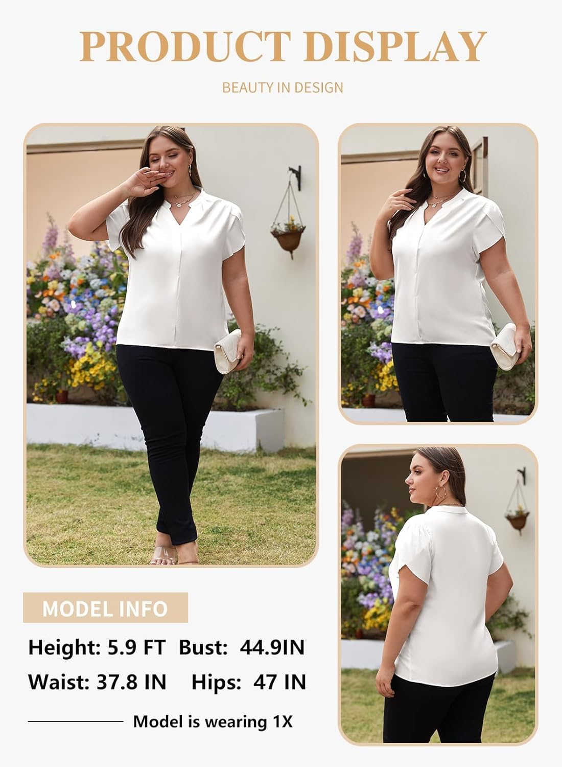 Eytino Women Plus Size Shirts Summer V Neck Petal Sleeve Business Work Dressy Blouse Tops(1X-5X) - Image 3