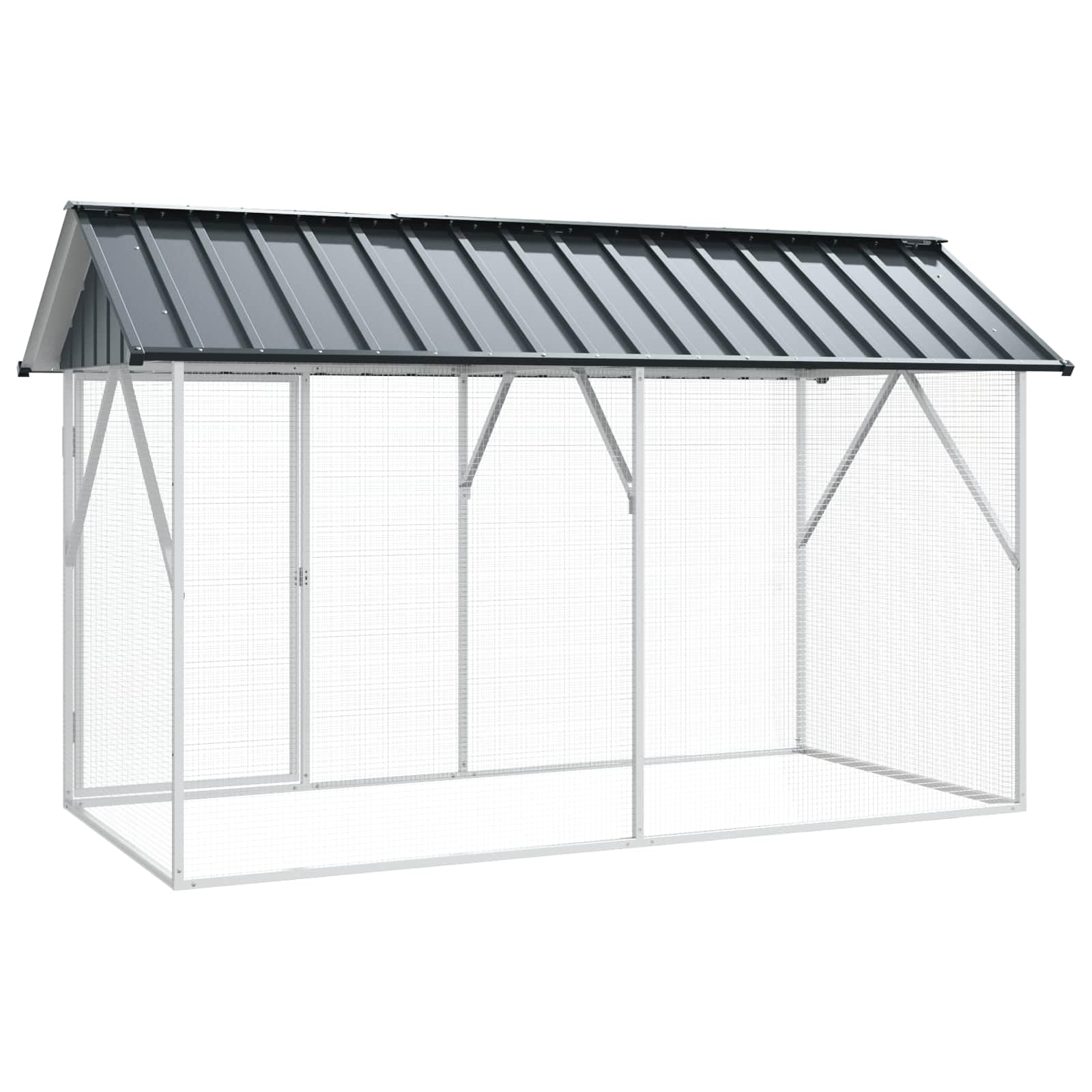 Vogelkäfig Anthrazit Verzinkter Stahl, Garten und Terrasse, modernes, stabiles Vogelhaus, offener Raum für Vögel, rechteckiger Käfig 112 x 227 x 141 cm