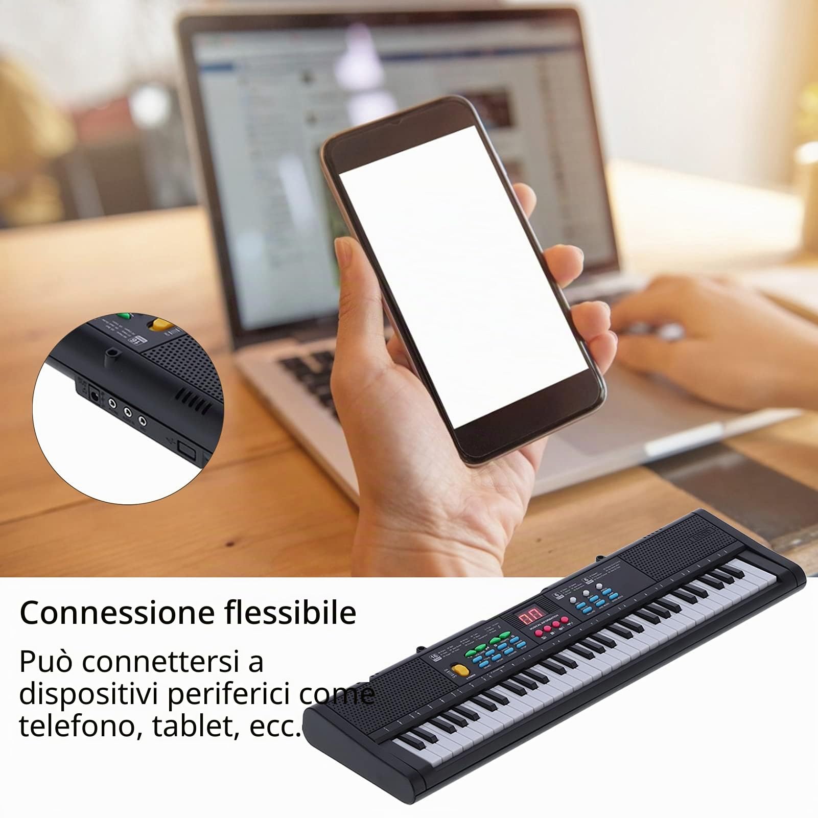 Pianoforte a Tastiera, Pianoforte Digitale Elettrico a 61 Tasti con Microfono, Regalo per Tastiera Portatile, Tastiera Musicale Multifunzionale per Strumenti per l'insegnamento dei Principianti