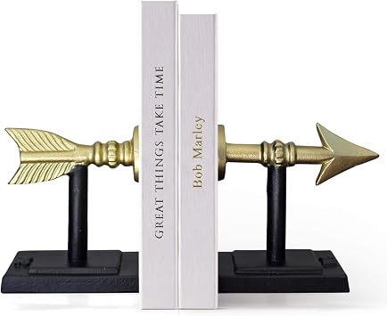 Large Gold Arrow Metal Bookends | Heavy, Decorative, Farmhouse, Unique for The Bookshelf by Wallcharmers