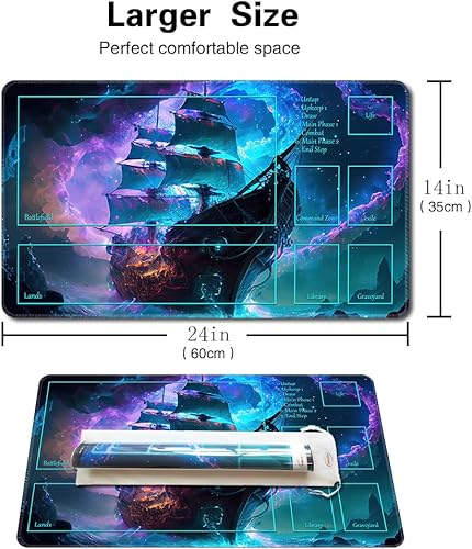 Miniatura 8 de MTG Alfombra de juego con tubo de almacenamiento de plástico gratis y bolsa, reglas de campo cosidas, tapete de juego para juegos de cartas MTG para