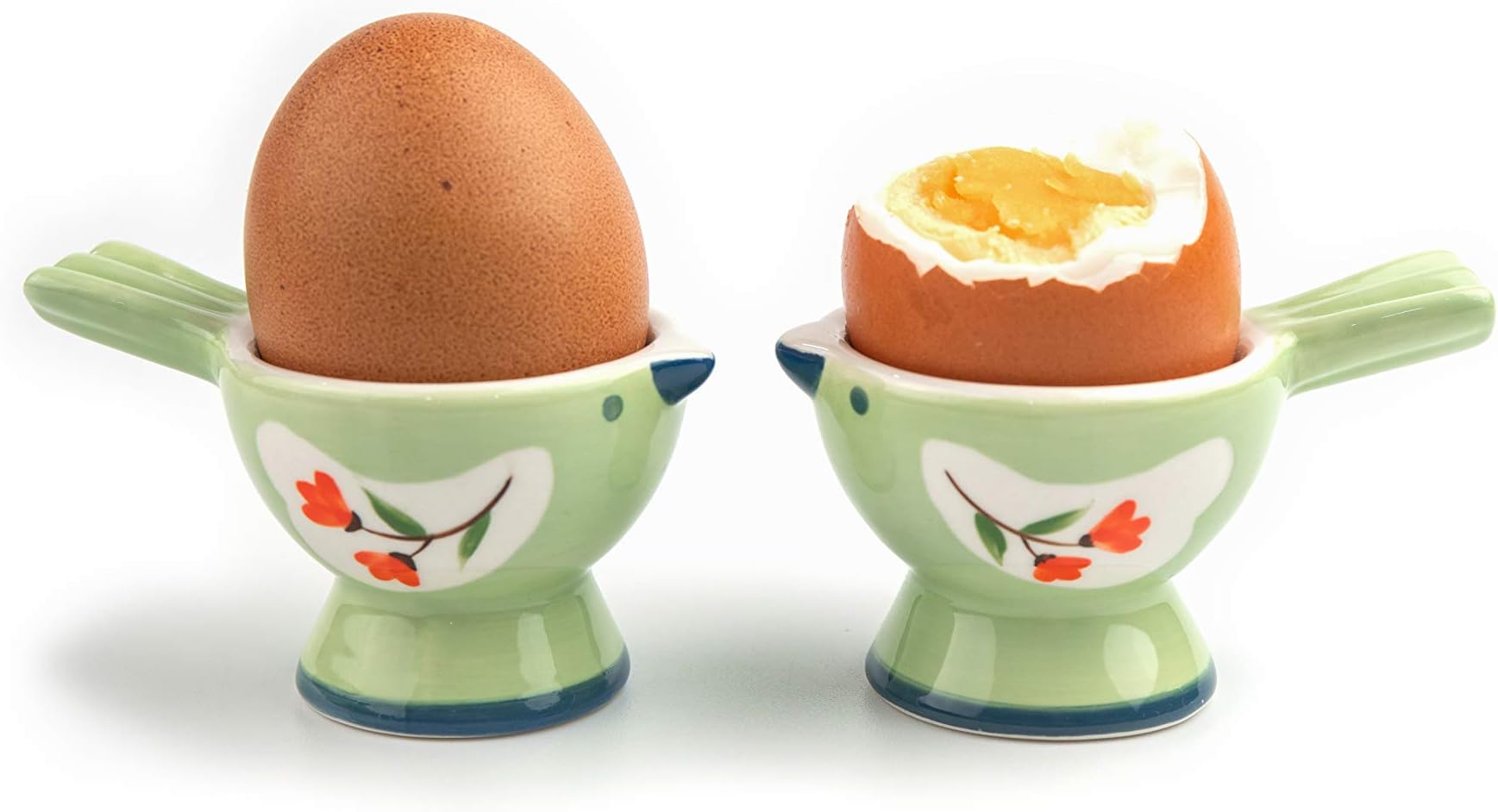 WD- Set of 2 Pcs Cute Bird Shape Ceramic Soft or Hard Boiled Egg Cup Holder (Egg Holder) - for Breakfast Brunch,kitchenware, Home Kitchen Decoration or Even a Gift Vera Green Color