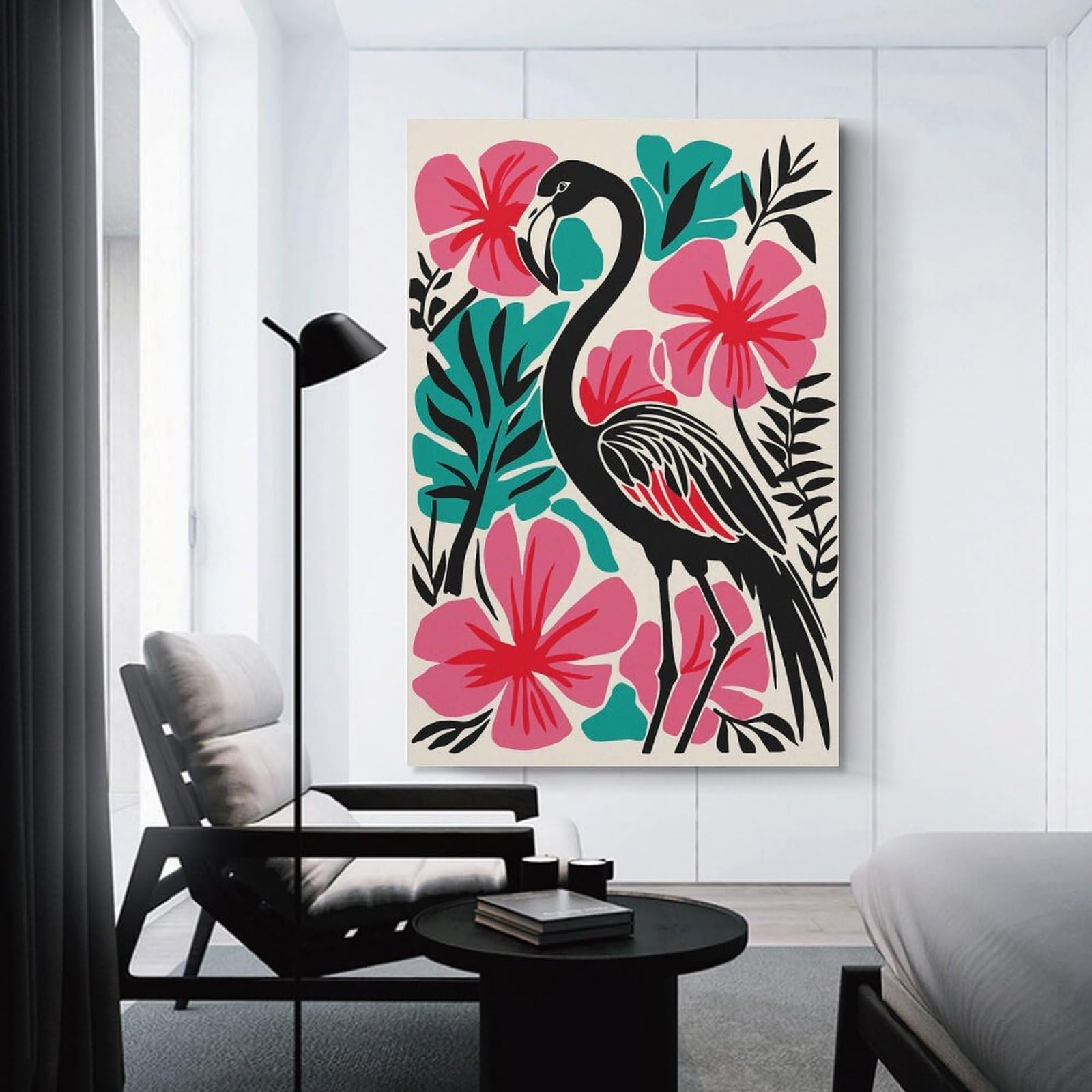 Junmoney Stylized Flamingo with Tropical Floral Background Decorative Canvas Print 20x30inch(50x75cm), for Gallery Wall Layouts in Home Or Office, Home Wall Art for Statement Displays