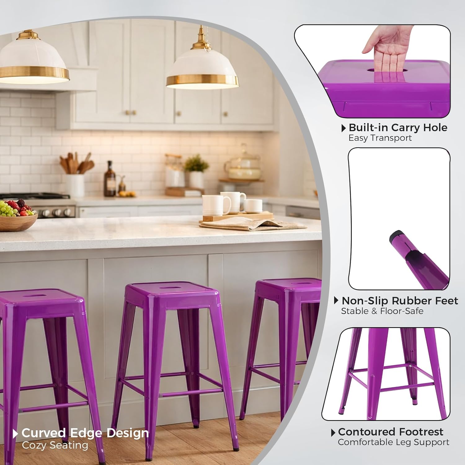 Outdoor Metal Bar Stools 30 Inch Set of 4,Weather-Resistant Patio Bar Stools,Designed for Garden, Patio & Outdoor Bar Seating (Purple)