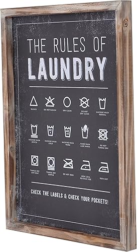 Miniatura 9 de Letrero de lavandería con símbolos de The Rules of Laundry para decoración y accesorios de lavandería con marco de madera rústica, decoración para