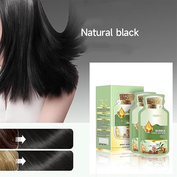 10packs/Box Natural Plant Hair Dye, New Botanical Bubble Dye Shampoo, For Grey Hair, Based Shampoo Women Men (Natural Black)
