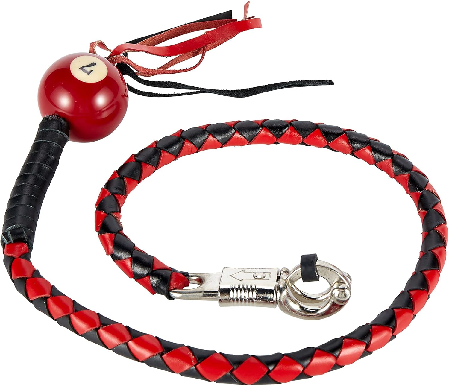 GARGOYLE BELLS Genuine Leather Motorcycle Whips 42" Get Back Whip with Fringes and Ball, Heavy Duty Biker Whips Handlebar Accessories for Motorbike