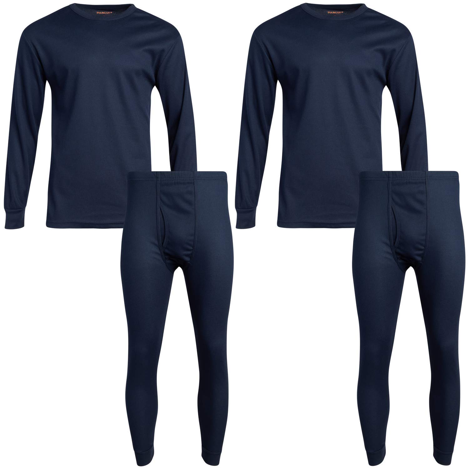 Fourcast Big Men's Thermal Pajama Set - Plus Sized Base Layer Long Sleeve Waffle T-Shirt and Long John Pants, Navy, Size Large