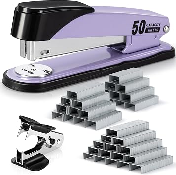 deli Heavy Duty Stapler 50 Sheets with 2000 Staples & Remover, Purple