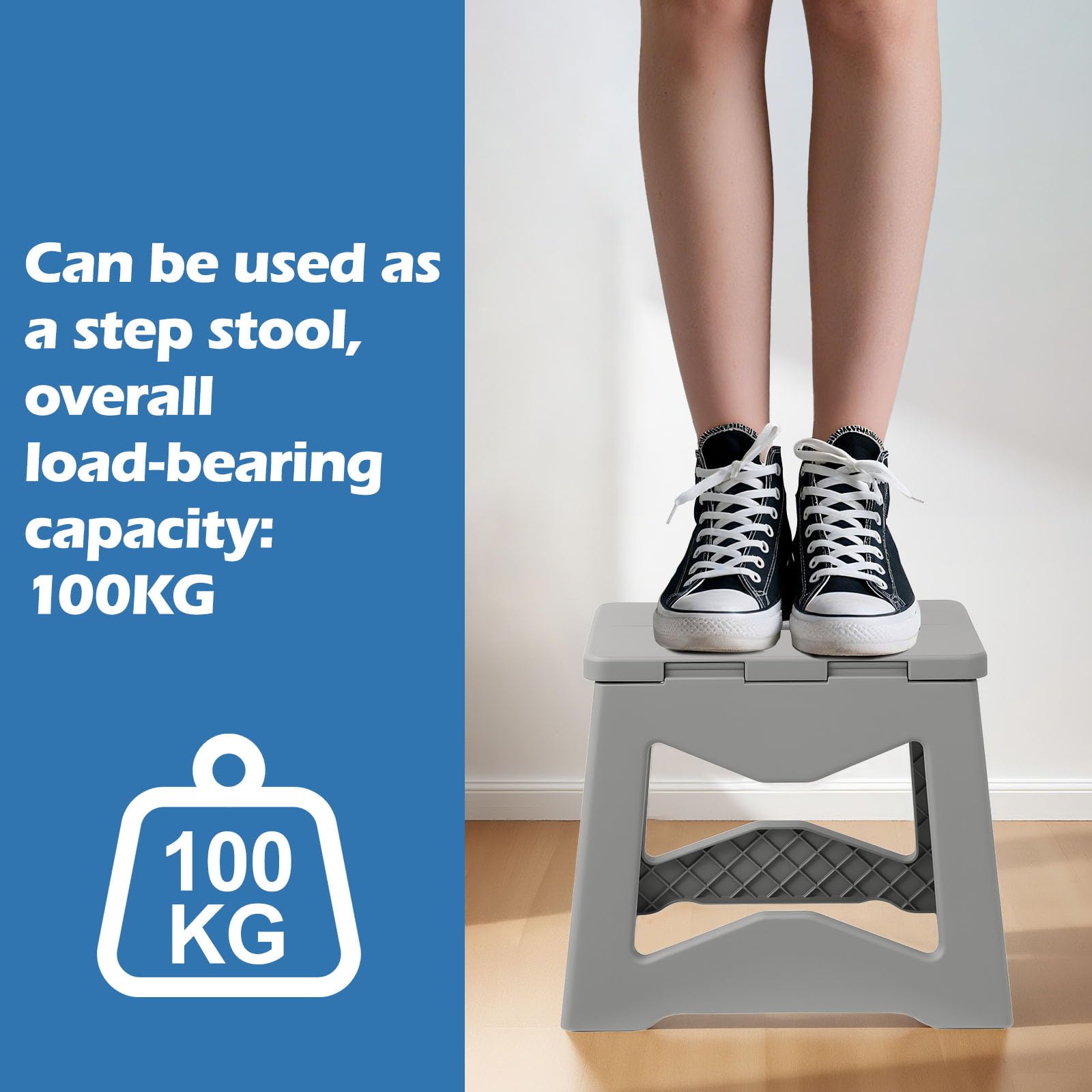 Yorbay Sgabello pieghevole, pieghevole, 24.5 cm, per adolescente e adulti, con chiusura di sicurezza, in plastica resistente, portata fino a 100 kg, per cucina, bagno, campeggio, giardino