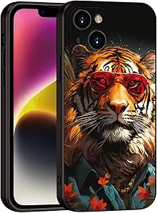 Printed with Tiger for iPhone 13 case, Fashionable Unique Tiger Eyewear Design Silicone Soft Shockproof case,showcasing Personal Charm (A1- Tigers-Animal)