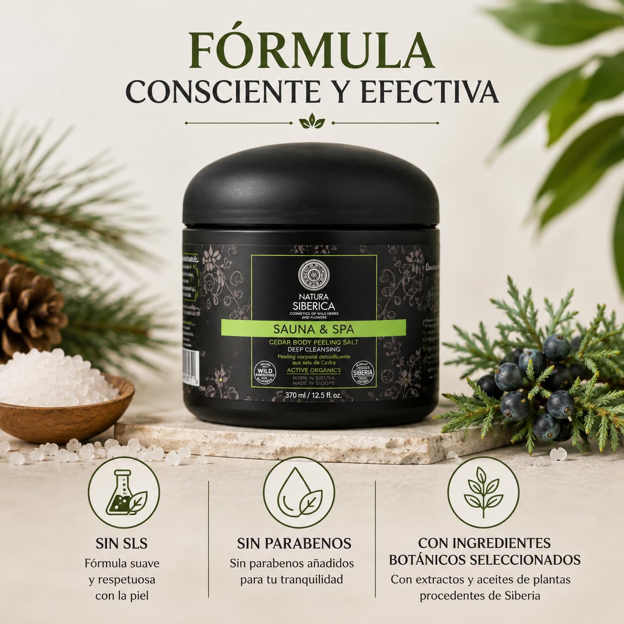 Natura Siberica Peeling z soli detoksu z ekstraktem z cedru, 1 opakowanie (1 x 370 ml)