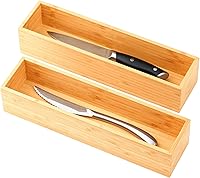 Vista 11 de Umilife Organizador de utensilios de cocina de bambú, portacubiertos de cajón alto extra largo, caja de almacenamiento de cubiertos planos, divisor