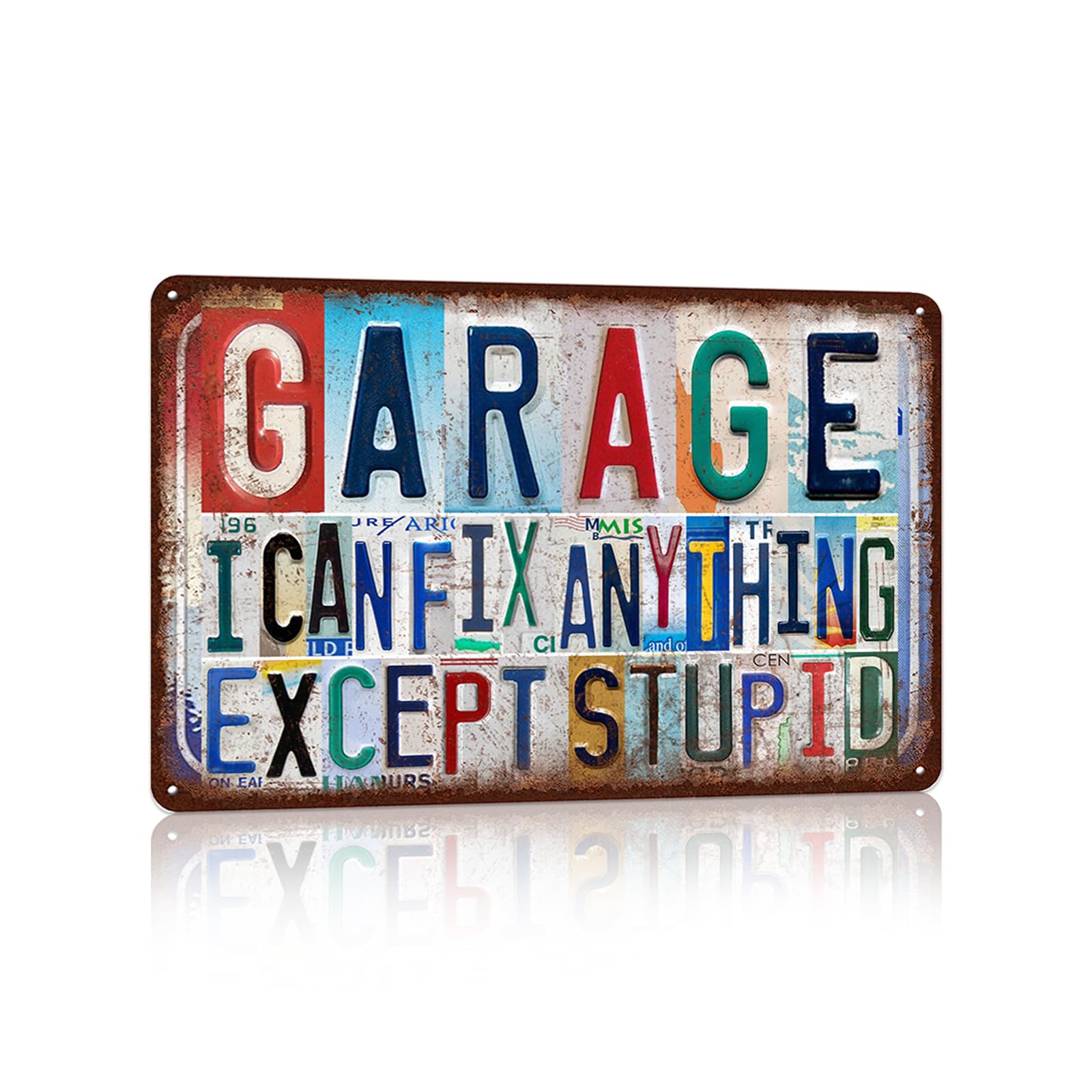 peiyeety Vintage Garage Wall Decor Metal Sign Tin Signs Poster - I Can Fix Anything Except Stupid