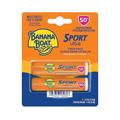 Banana Boat Sport Ultra SPF 50 - Protector solar para labios, paquete de 2 unidades Paquete de bálsamo labial SPF 50, protector solar libre de