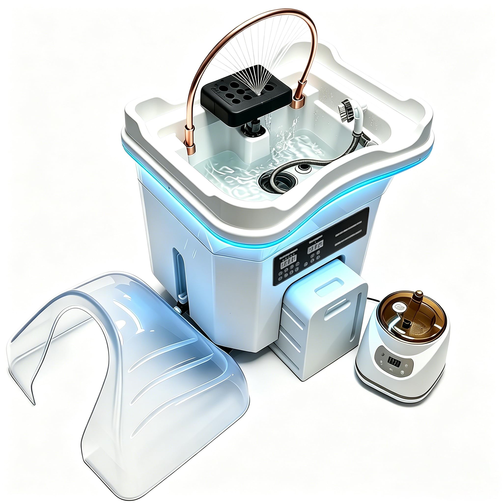 Generisch a-Ausrüstung mit Wasserfall-Spülung, Dampf & Vernebelung | Wasserzirkulations-Shampoobecken 60 L+Aufgerüsteter 20 L Abwassertank | Head Spa Waschbecken (White)