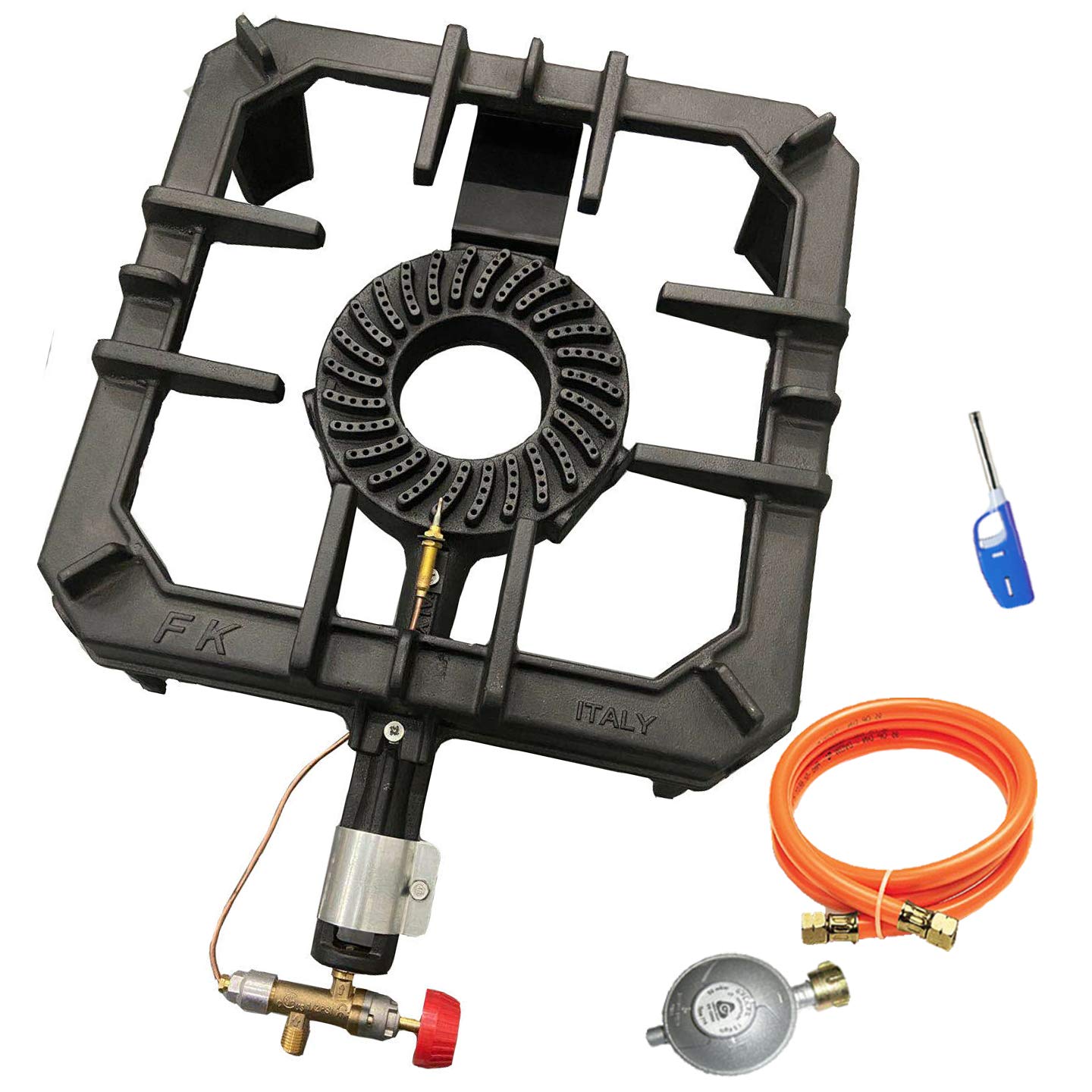 NJ The right choice GB-29SD Cast Iron Stove 8 KW with Ignition Protection Gas Stove Camping Stove + Gas Hose Pressure Regulator