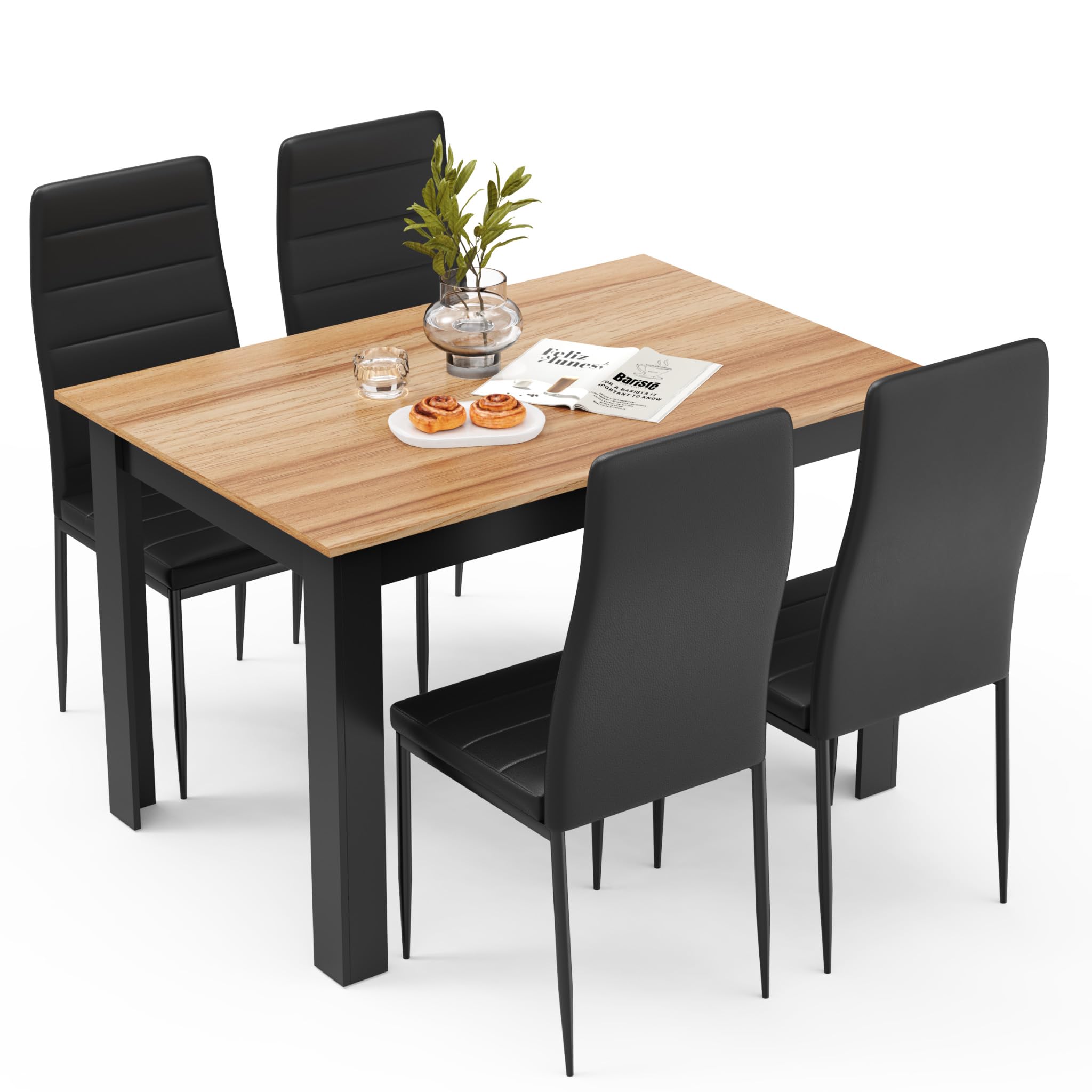 Mondeer Dining Table and Chairs Set 4, 120x80x75cm, for Kitchen Home Office