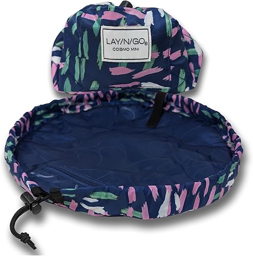 Lay-n-Go Cosmo - Bolsa organizadora de cosméticos y maquillaje con cordón, bolsa de aseo para viajes, regalos y uso diario, mini marca cruzada de 16